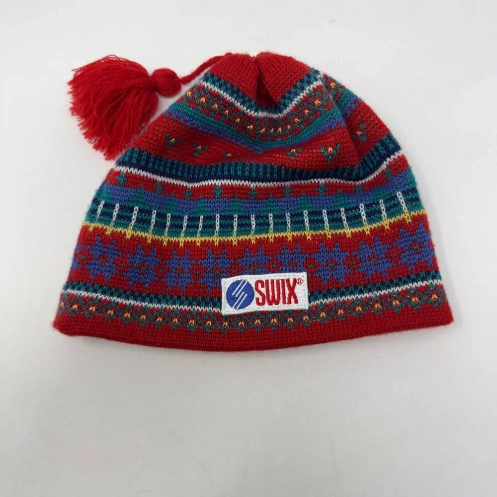 Vintage Swix Wool Blend Swedish Ski Nordic Hat w Tassel 50% Wool 50% Acrylic EUC